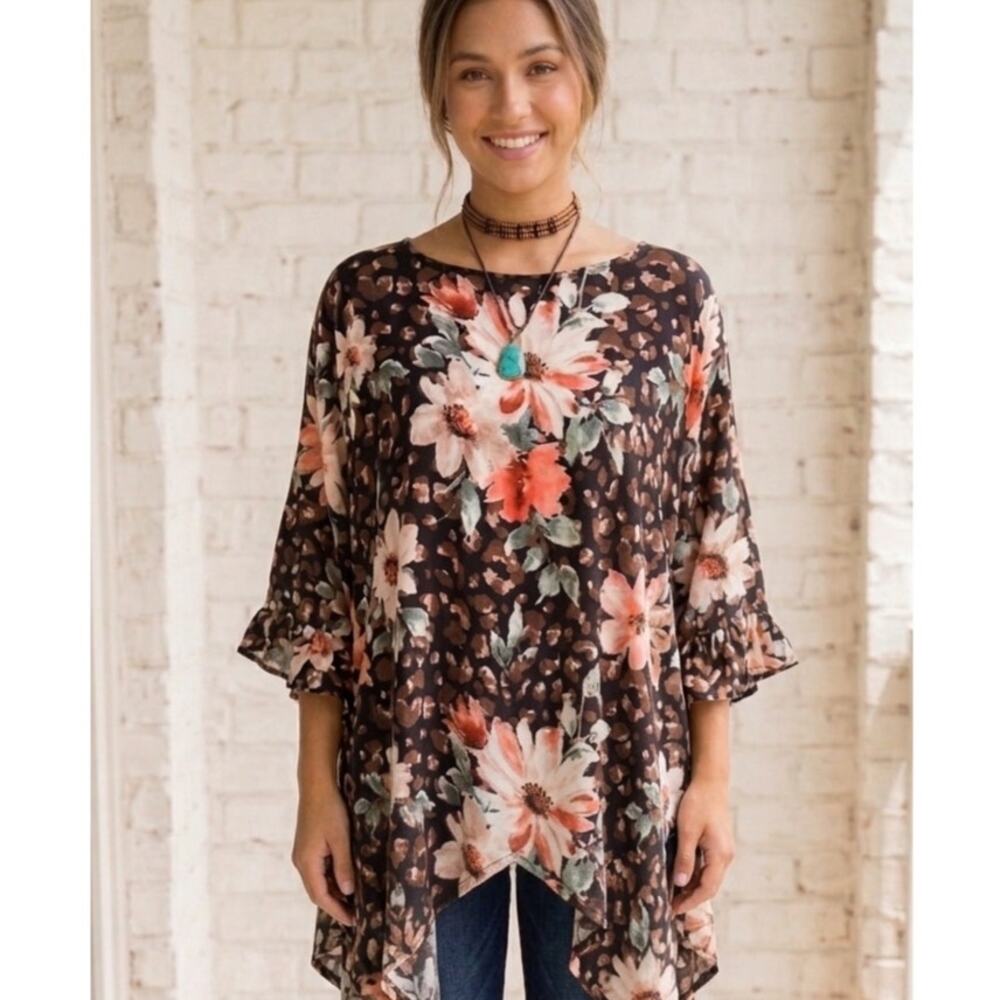 ODDY Orange Flutter Sleeve Blouse Asymmetrical